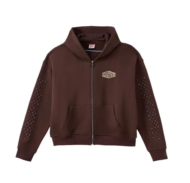 AZVA Crystal Cactus Zip-Up - Brown