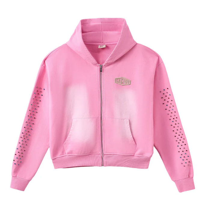 AZVA Crystal Cactus Zip-Up - Pink