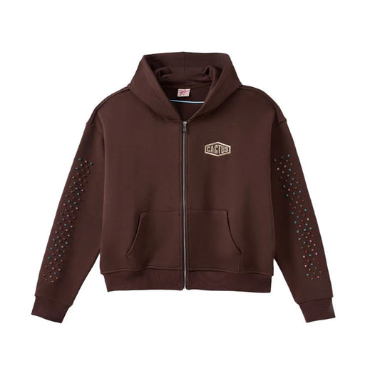 AZVA Crystal Cactus Zip-Up - Brown