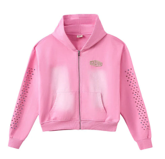 AZVA Crystal Cactus Zip-Up - Pink