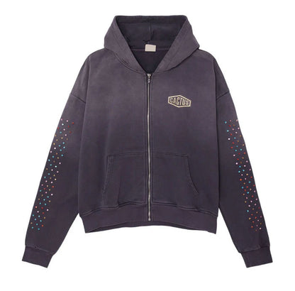 AZVA Crystal Cactus Zip-Up Washed Black